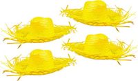 Boland Set van 4x stuks gele Tropische Hawaii thema strohoed met grote rand - Dames hoed