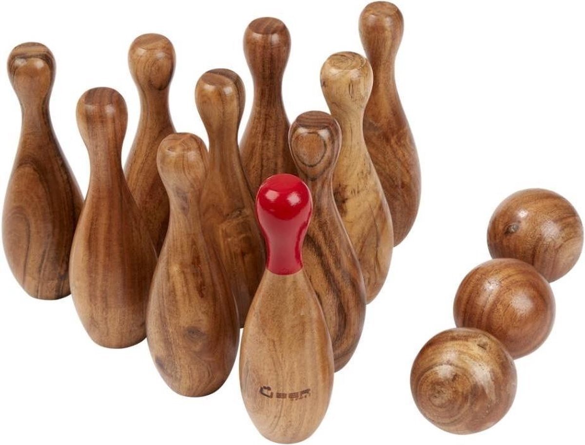 New Extreem Prachtig Indiaas Rosehouten Bowling spel - Houten ballen - Hardhouten kegels - in mooie draagtas - Speciale houtsoort