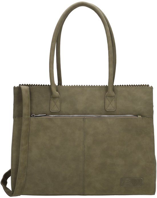 Zebra Trends Noa Laptoptas Dames - Werktas voor laptop tot 15,6 inch - Schooltas van Imitatieleder met ritssluiting - Olijfgroen