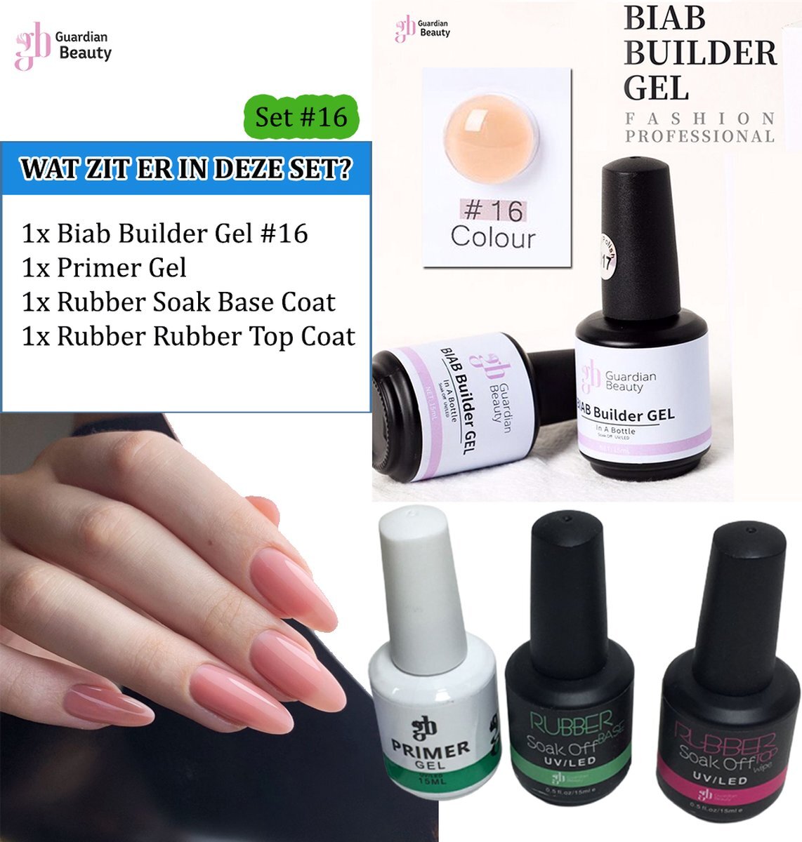 Guardian Beauty BIAB Builder Gel Set #16 - Nagellak Gel - BIAB Builder - Biab Gel - Biab Nail Gel