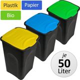 Stefanplast® 3X 50L Set afvalemmer met klapdeksel