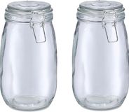 Zeller Pot de stockage/pot de conservation Alfie - 2x - 1.4L - verre - fermeture à levier - D11 x H22 cm