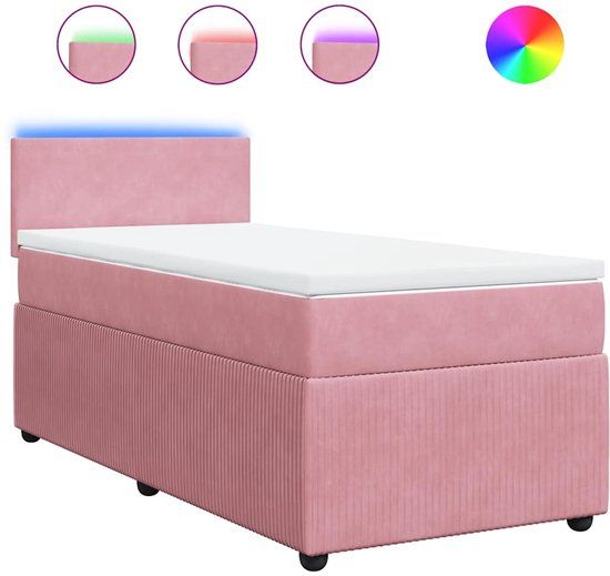 vidaXL Boxspring met matras fluweel roze 100x200 cm