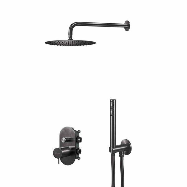 Qisani Flow thermostatische inbouw regendoucheset Gun Metal Zwart 25615.04