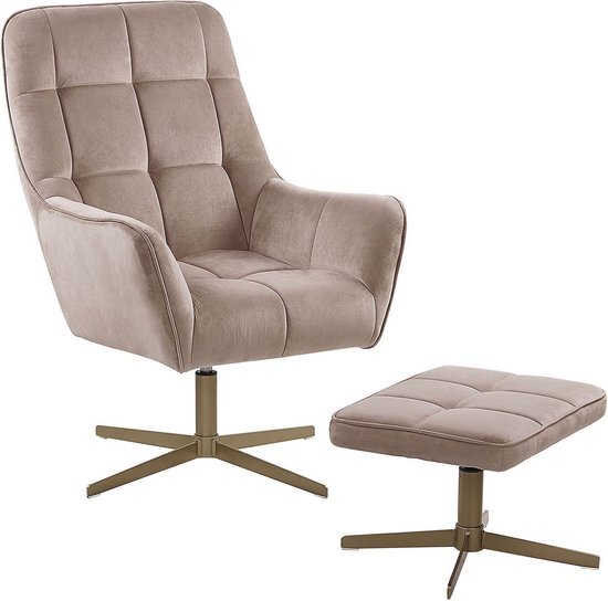 Beliani Fauteuil met hocker fluweel beige MOLLE