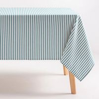 GAMUSI Tafelkleed, Vlekbestendig, Katoen Polyester, Streeppatroon, 160 x 160 cm, Zeewater