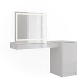 Vicco Table de maquillage avec lumière Sherry, Blanc, 140.2 cm avec miroir LED et module de porte
