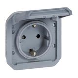 Legrand Stopcontact 16A met aardingscontact aan de zijkant, Plexo, waterdicht IP55, monteerbaar met behuizing of frame, grijs, 069571LE
