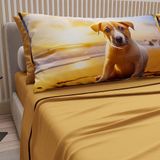 PETTI Artigiani Italiani - Beddengoed dieren met honden van katoen met kussenslopen in digitale print, beddengoed voor tweepersoonsbed, geel, 100% Made in Italy