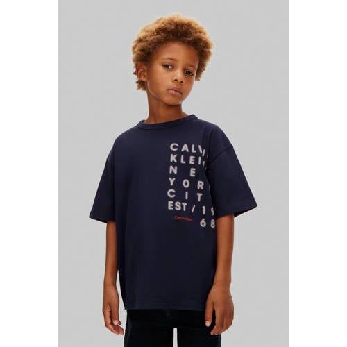 Calvin Klein T-shirt donkerblauw Jongens Katoen Ronde hals Printopdruk - maat 128