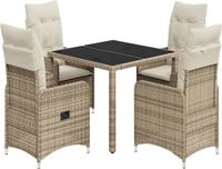 vidaXL 5-delige Bistroset met kussens, polyrattan, beige