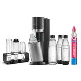 SodaStream Duo Comfort watercarbonatorset met CO2-cilinder, 2 x 1 liter glazen flessen, 2 x 1 liter, vaatwasmachinebestendige kunststof fles en plastic flessenhouder, hoogte 44 cm, kleur: titanium