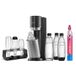 SodaStream Duo Comfort watercarbonatorset met CO2-cilinder, 2 x 1 liter glazen flessen, 2 x 1 liter, vaatwasmachinebestendige kunststof fles en plastic flessenhouder, hoogte 44 cm, kleur: titanium
