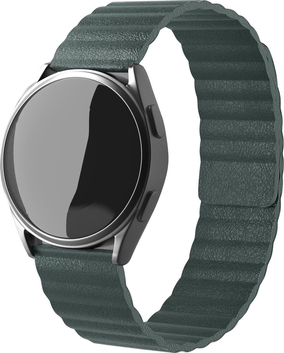 Strap-it Samsung Galaxy Watch 4 - 44mm leren loop bandje - dennengroen