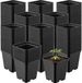 Garronda Set van 200 vierkante kunststof kweekpotten met drainagegaten voor tuin (Zwart, 9 x 9 x 9,6 cm (0,5L)) GD-KW-S