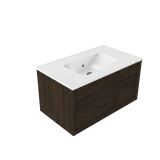 Saniclass Holz Frame Badkamermeubelset - 80x45x42cm - Vygo keramische wastafel wit - 1 wasbak - zonder kraangat - 1 lade - mat eiken charcoal (hout) SW1420767/SW773926