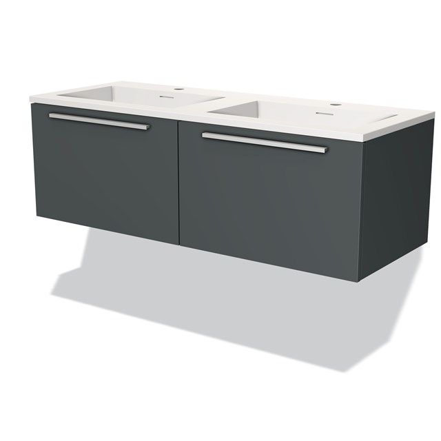 Maxaro Badkamermeubel 120cm Modulo Donkergrijs 2 Lades Vlak Wastafel Solid Surface