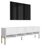 3E 3xE living.com 3xE living TV-meubel met geribbelde voorpanelen, matwit, en rechte, gouden poten