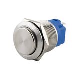 SeKi Roestvrij stalen drukknop Ø19mm tastend uitstekende kopvorm soldeeroogjes/platte stekker 0,5x2,8 aansluiting; belknop