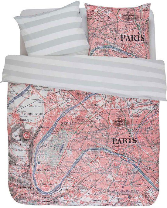 Covers & Co Paris Citymap - Dekbedovertrek - Eenpersoons - 140x200/220 cm + 1 kussensloop 60x70 cm - Multi kleur