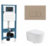 QeramiQ Dely Swirl Toiletset - inbouwreservoir Qeramiq Flush - 35mm zitting - kunststof taupe bedieningsplaat - rechthoekige knoppen - mat wit