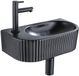 QeramiQ Fuente Fonteinset - 40x21.5x12cm - links - geribbeld - halfrond - 1 kraangat - keramiek - fonteinkraan zwart mat - afvoerplug - verlaagd sifon - zwart mat