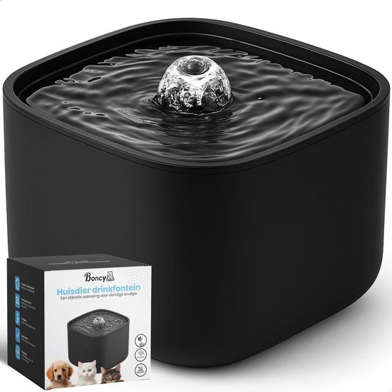 Boncy® Luxe Drinkfontein Kat & Hond - Zwart - 3,0L - Waterfontein met Stille Pomp