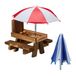 Relaxdays eekhoorn picknicktafel, hout, eekhoorntafel met 2 parasols, voedertafel, hangend, voor boom, donkerbruin