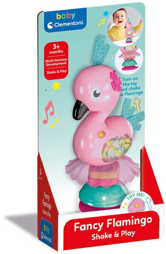 Clementoni Baby Fancy Flamingo Rammelaar met Zuignap