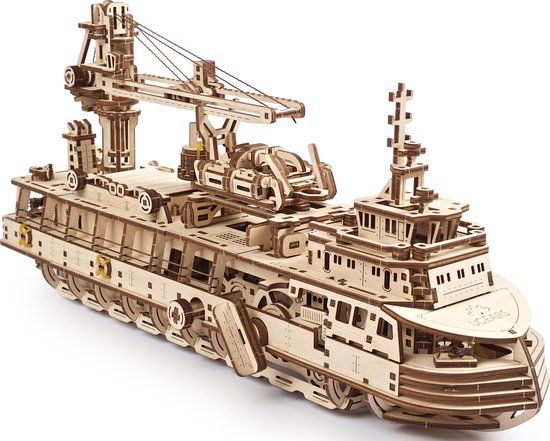 Ugears Houten Modelbouw - Onderzoeksschip - 575 Onderdelen - Niveau 3 - 1:300 Schaal