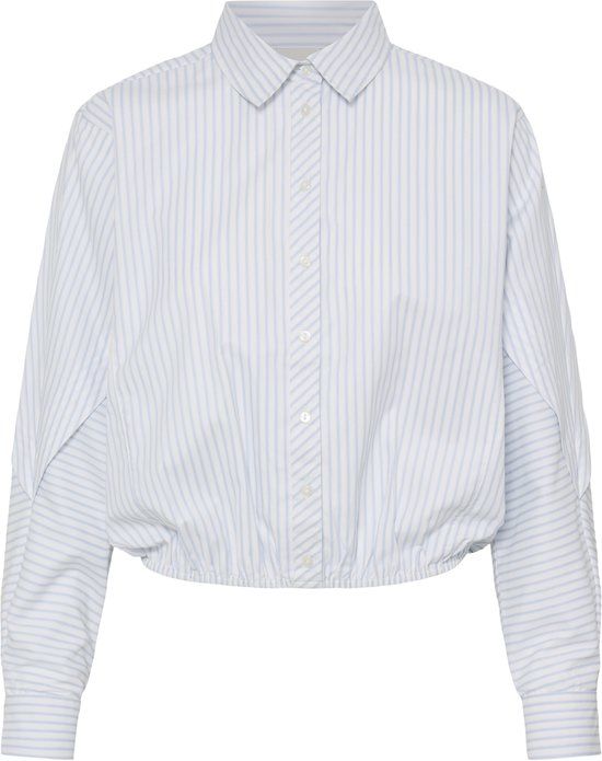 ICHI IHJADELINE SH Dames Lange mouwen shirts Wit/Hemelsblauw gestreept Polyester/Katoen Maat 42