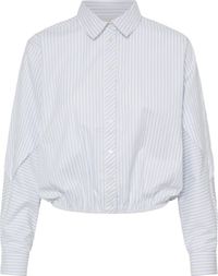 ICHI IHJADELINE SH Dames Lange mouwen shirts Wit/Hemelsblauw gestreept Polyester/Katoen Maat 42