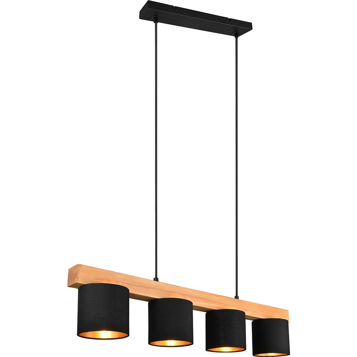 BES LED Trion Camo Hanglamp - 4-lichts - E14 - Zwart/Goud - Hout