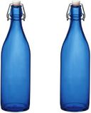 Bormioli Rocco bouteille d'eau avec bouchon à bascule - 4x pièces - bleu transparent - 1000 ml