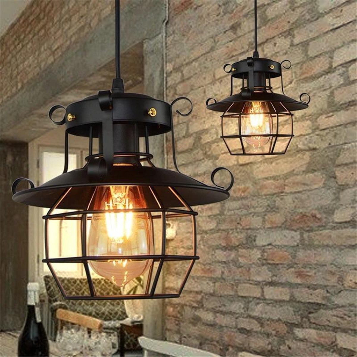Soft Lite Industriële Hanglampen Set van 2 | E27 - Zwart - Industrieel - Lamp - Vintage - Retro - Kroonluchter - Hanglamp - Edison - Bar -Cafe - Horeca