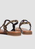 s.Oliver Women Shoes leren sandalen met panterprint beige/zwart