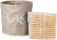 Ultra Clean Koopman International Ultra Clean Wasknijpers ophang mandje inclusief 24x knijpers - D18 cm - beige - kunststof - met ophanghaak