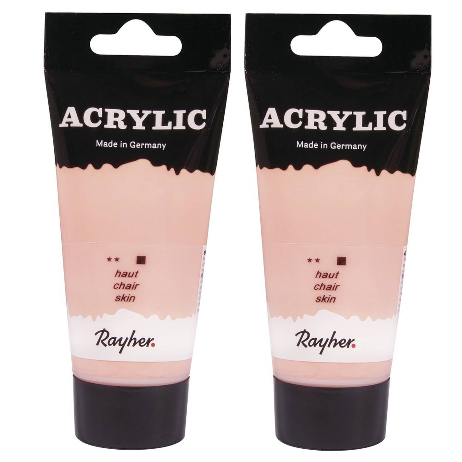 Rayher Hobby set van 2x stuks huidskleur acrylverf/hobbyverf op waterbasis 75 ml - hobbyverf