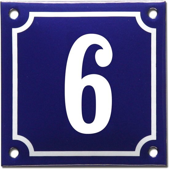 EmailleDesignÂ® Emaille huisnummer blauw/wit nr. 6