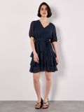 Apricot Mini-jurk van chiffon met diamantversieringen
