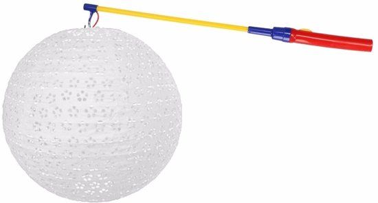 Luxe witte lampion 35 cm met lampionstokje - Sint Maarten lampionnen