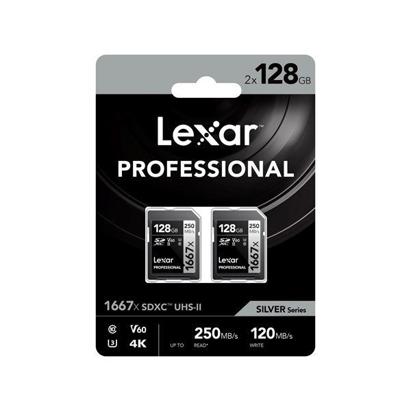Lexar 128GB SDXC Pro UHS-II U3 V60 1667x 250MB/s geheugenkaart - 2 stuks