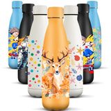 HoneyHolly Thermosfles, 500 ml, BPA-vrij, dubbelwandig, lekvrij, 18/8 roestvrij staal, voor sport, school, yoga