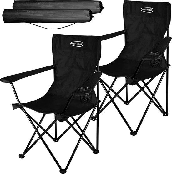 Foldable Camping Chairs Set of 2 - Portable Lightweight Outdoor Garden Chair with Cup Holder - Comfortable Beach Chair for Camping Fishing Parties Barbecue - Black