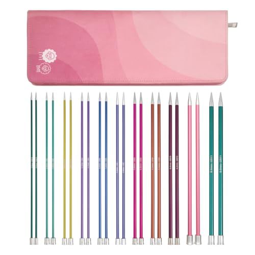 KnitPro Zing naaldenset met één punt - 11 x 25 cm paar breinaalden met één uiteinde Zing Grande Set, kleurgecodeerd voor beginners, professionals en cadeauset