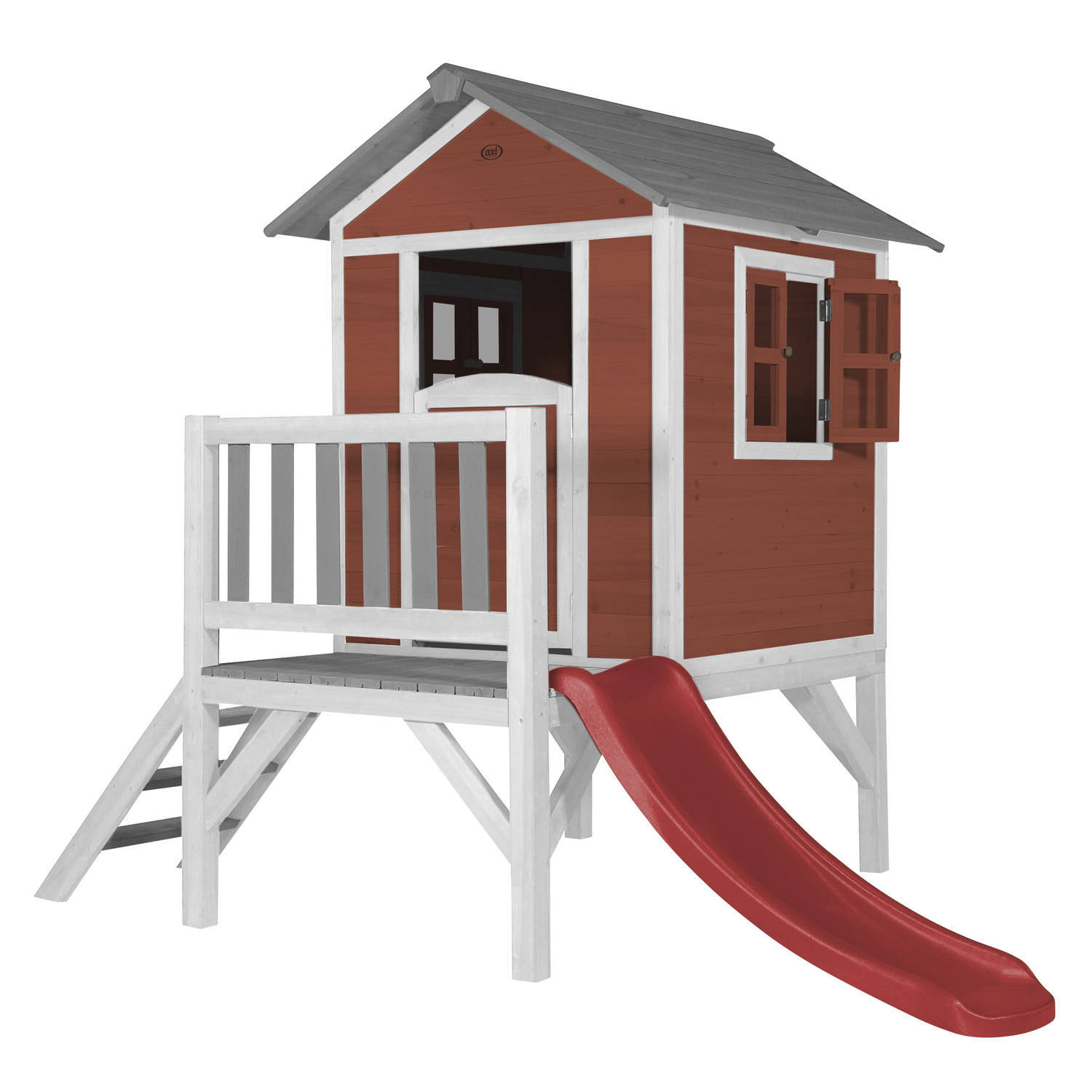 AXI Beach Lodge XL Speelhuis in Rood - Met Verdieping en Rode Glijbaan - Speelhuisje voor de tuin / buiten - FSC hout - Speeltoestel voor kinderen
