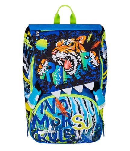 Sj Gang Schoolrugzak voor puppy's, blauw, uitbreidbare rugzak met ritssluiting, flipsysteem en 3 magnetische kleppen met verschillende afbeeldingen, rugzak voor basisschool, kinderen, Blauw, Eén maat