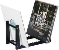 Relaxdays LP houder, bamboe, 12 inkepingen voor 50 LP's, HBD 19,5 x 35 x 17 cm, vinyl opbergsysteem, platenhouder, zwart