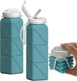 Ibenzoa® Bouteille d'eau pliable en silicone avec paille - Bleu, 0,61 L