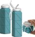 Ibenzoa® Bouteille d'eau pliable en silicone avec paille - Bleu, 0,61 L